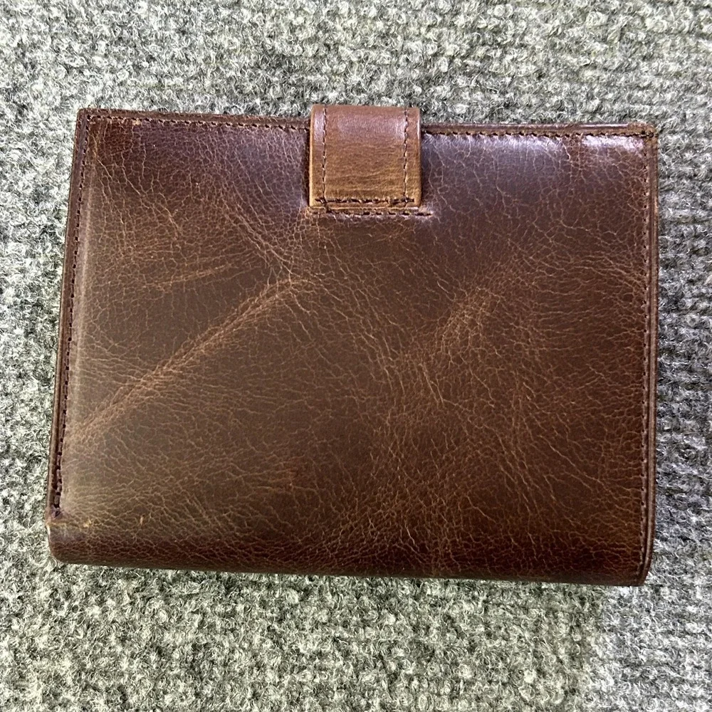 Leather Wallet Mens Brown Trifold Strap Zipper Coin Pocket Card Holder Turkey